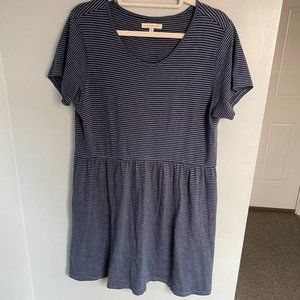 Blue Black Striped Drop-waisted summer cotton dress L